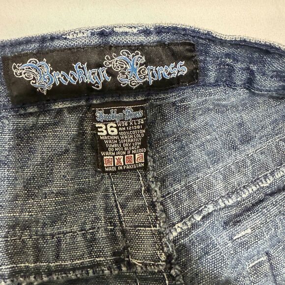 Brooklyn Express Men's Blue Jeans 36 X 34 Distressed Vtg Y2K - Picture 6 of 13